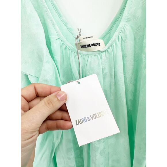 Zadig & Voltaire Reen Jacquard Leo Mint Ruffled Maxi Dress Size M New - Picture 3 of 6